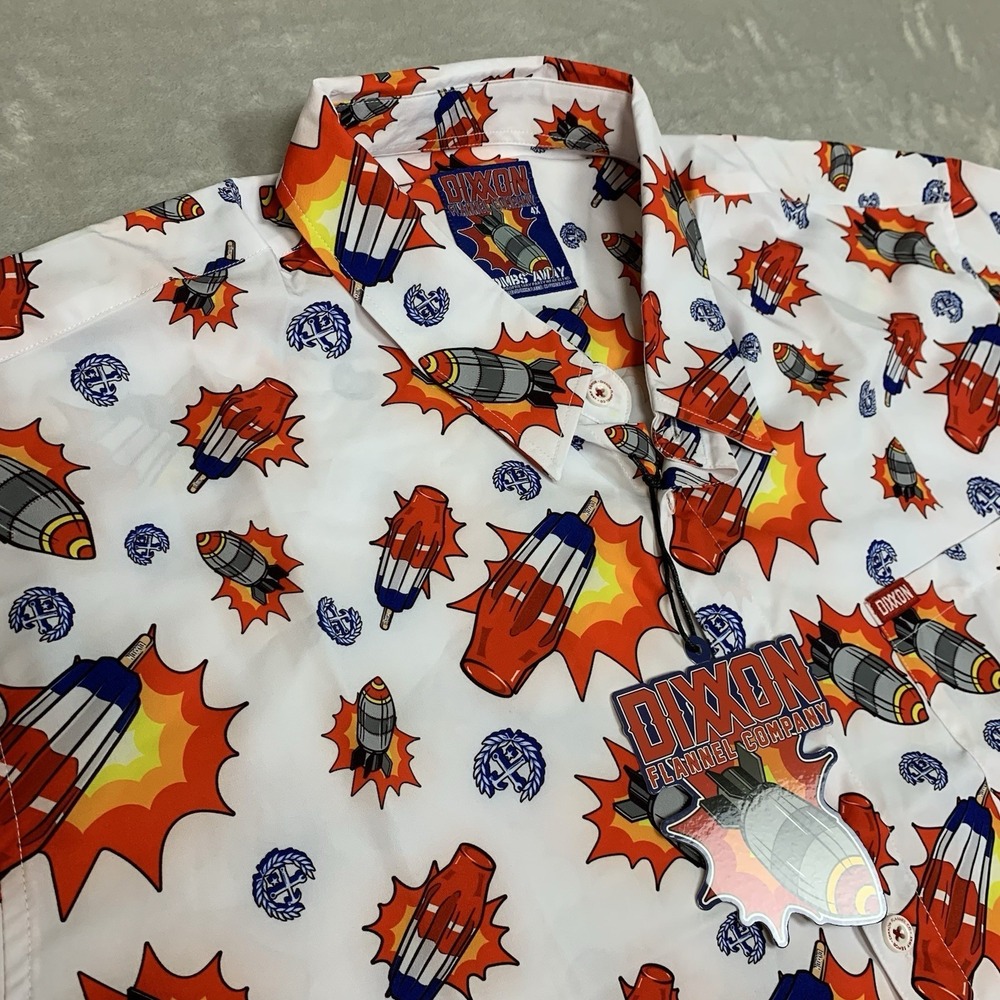 Dixxon Flannel Co Bombs Away Shirt Men 4XL Red White Blue Short Sleeve Hawaiian